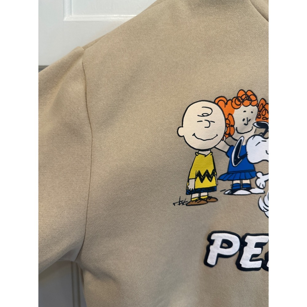 Aeropostale Peanuts Snoopy Charlie Brown Group Hoodie Sweatshirt Size S Tan cozy - Picture 3 of 8